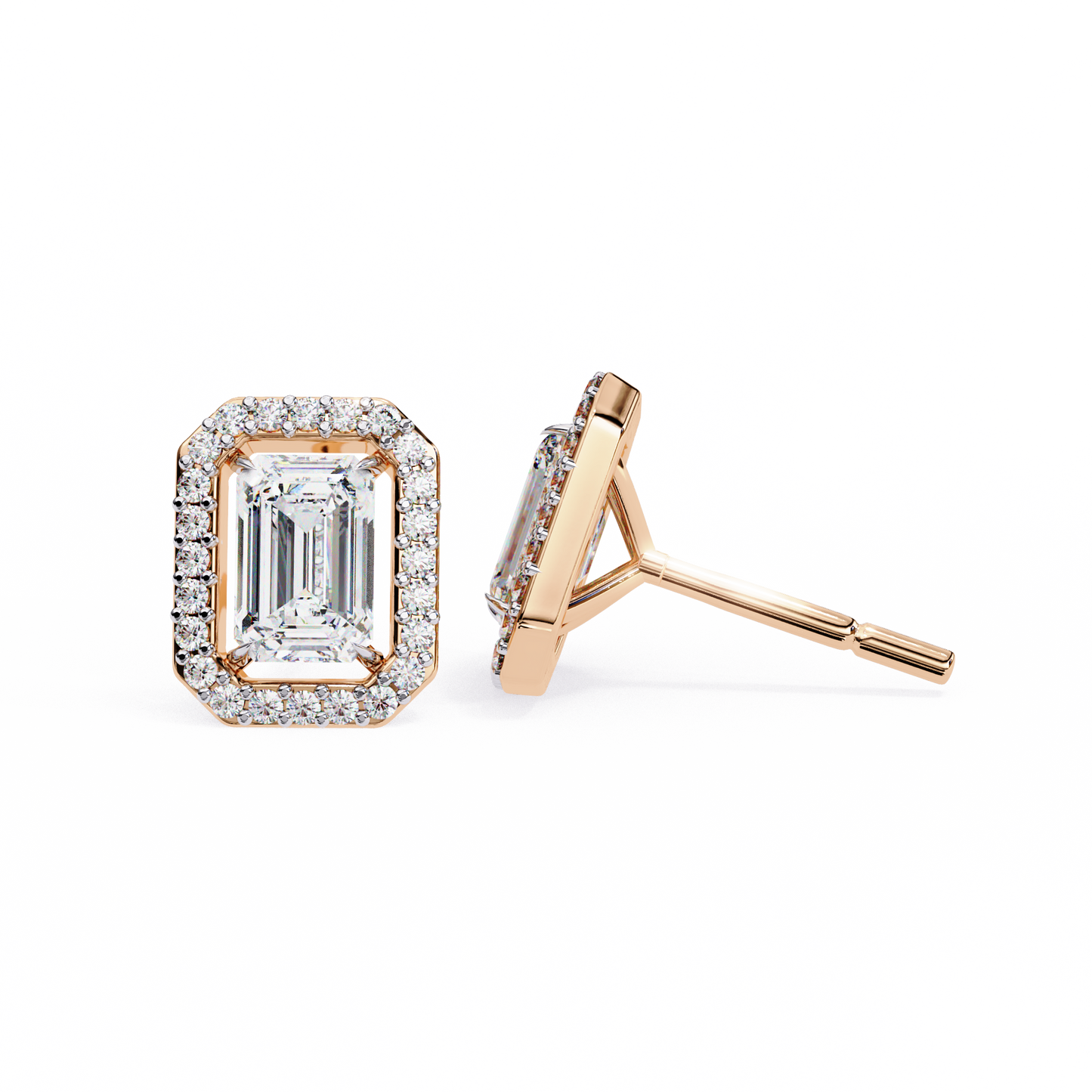 0.86 CT Emerald Cut Halo Lab Diamond Earrings