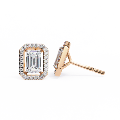 0.86 CT Emerald Cut Halo Lab Diamond Earrings