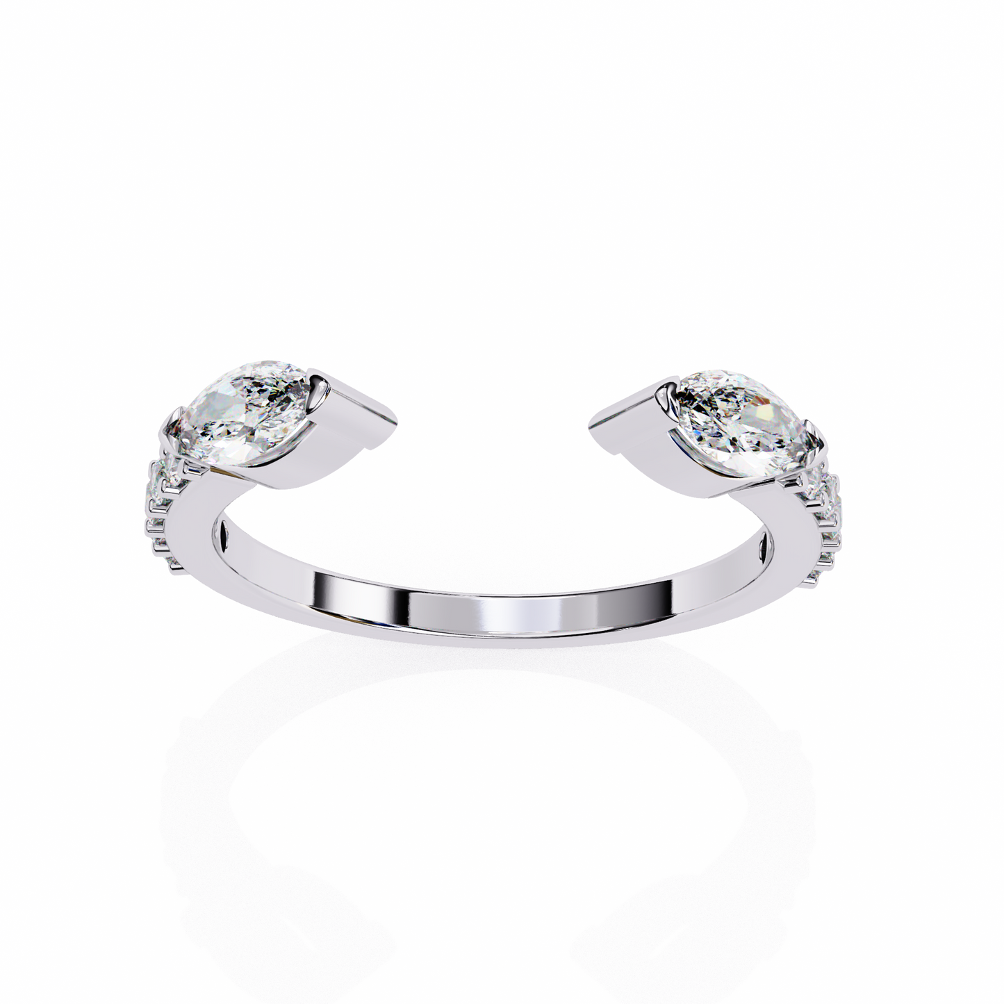 Modern Grace: Open 14K White Gold Ring with Lab-Grown Marquise Diamonds