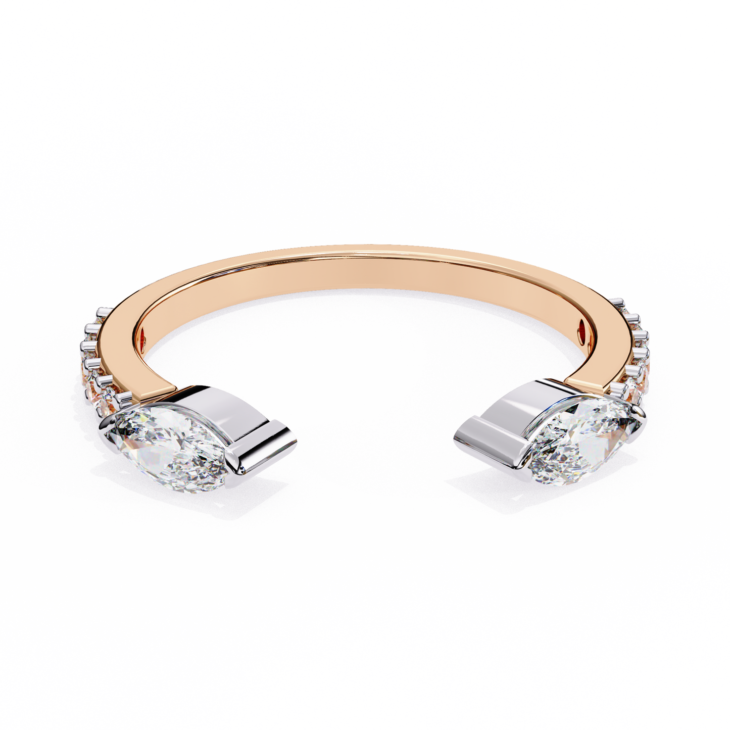 Modern Grace: Open 14K White Gold Ring with Lab-Grown Marquise Diamonds