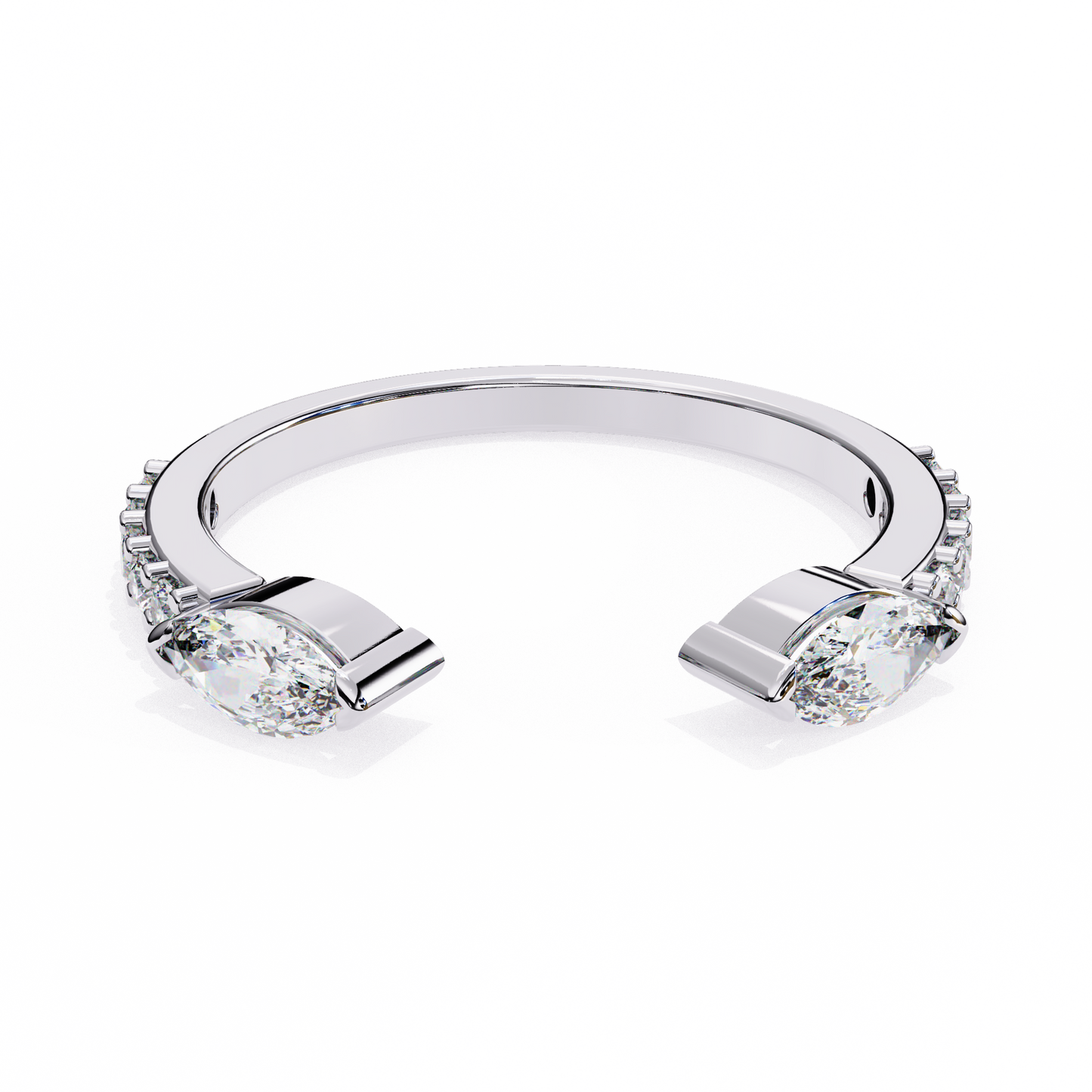 Modern Grace: Open 14K White Gold Ring with Lab-Grown Marquise Diamonds