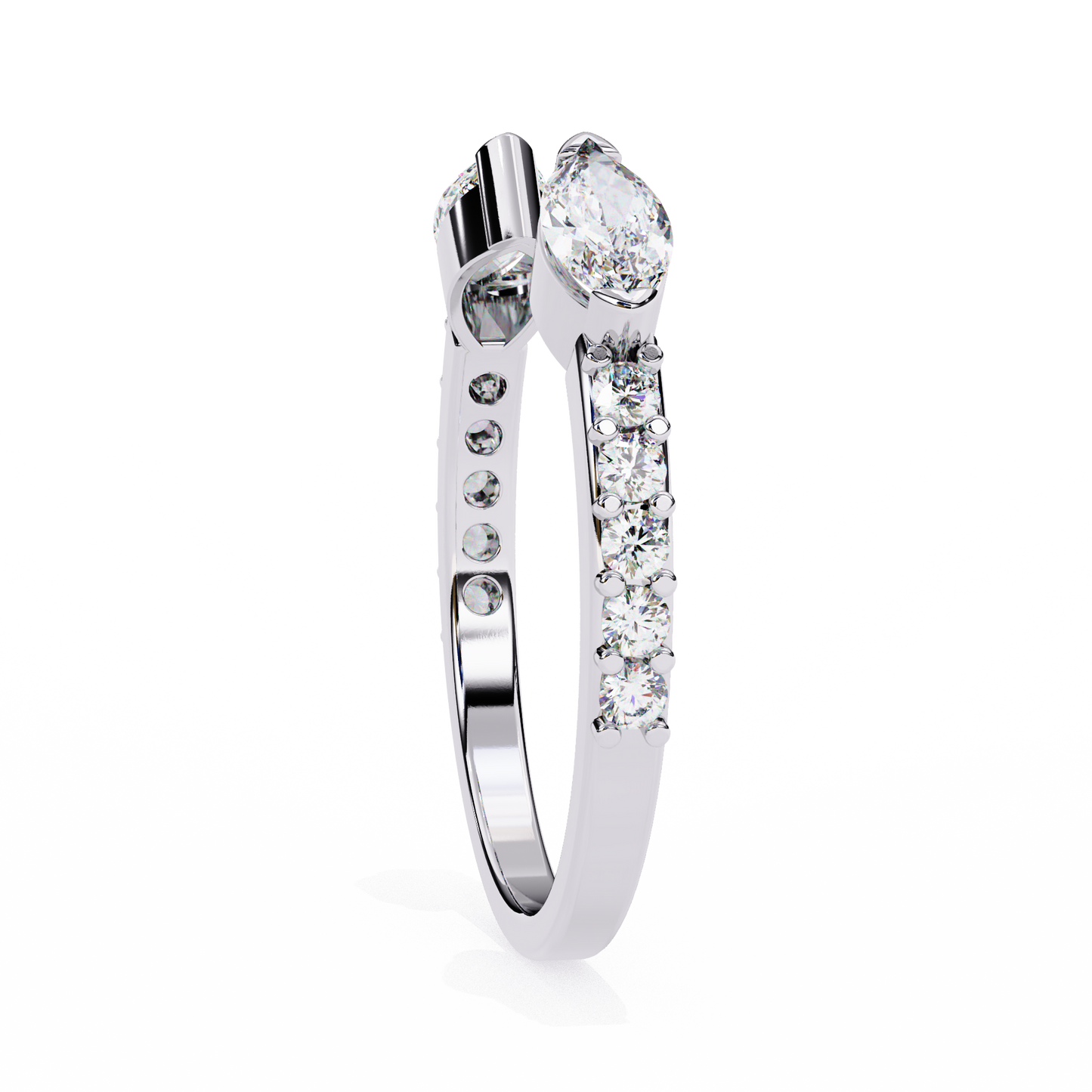 Modern Grace: Open 14K White Gold Ring with Lab-Grown Marquise Diamonds