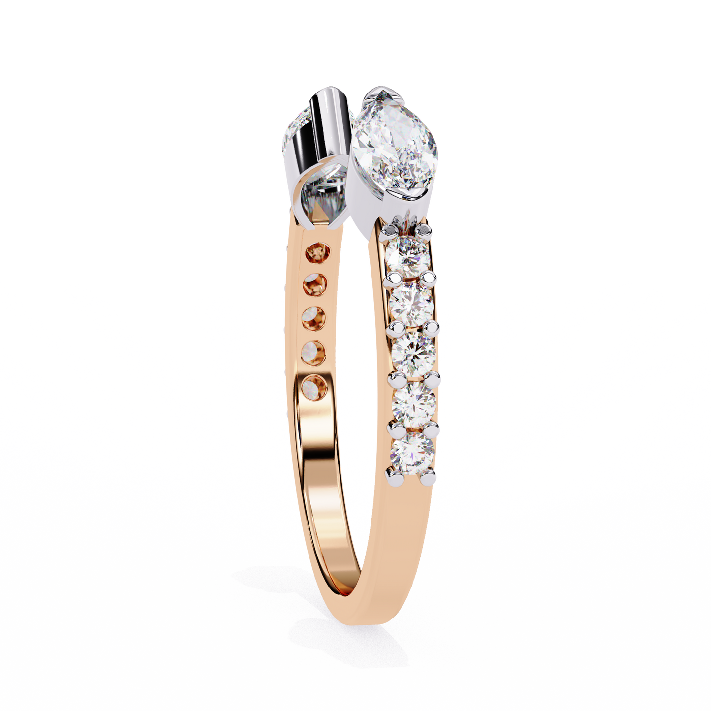Modern Grace: Open 14K White Gold Ring with Lab-Grown Marquise Diamonds