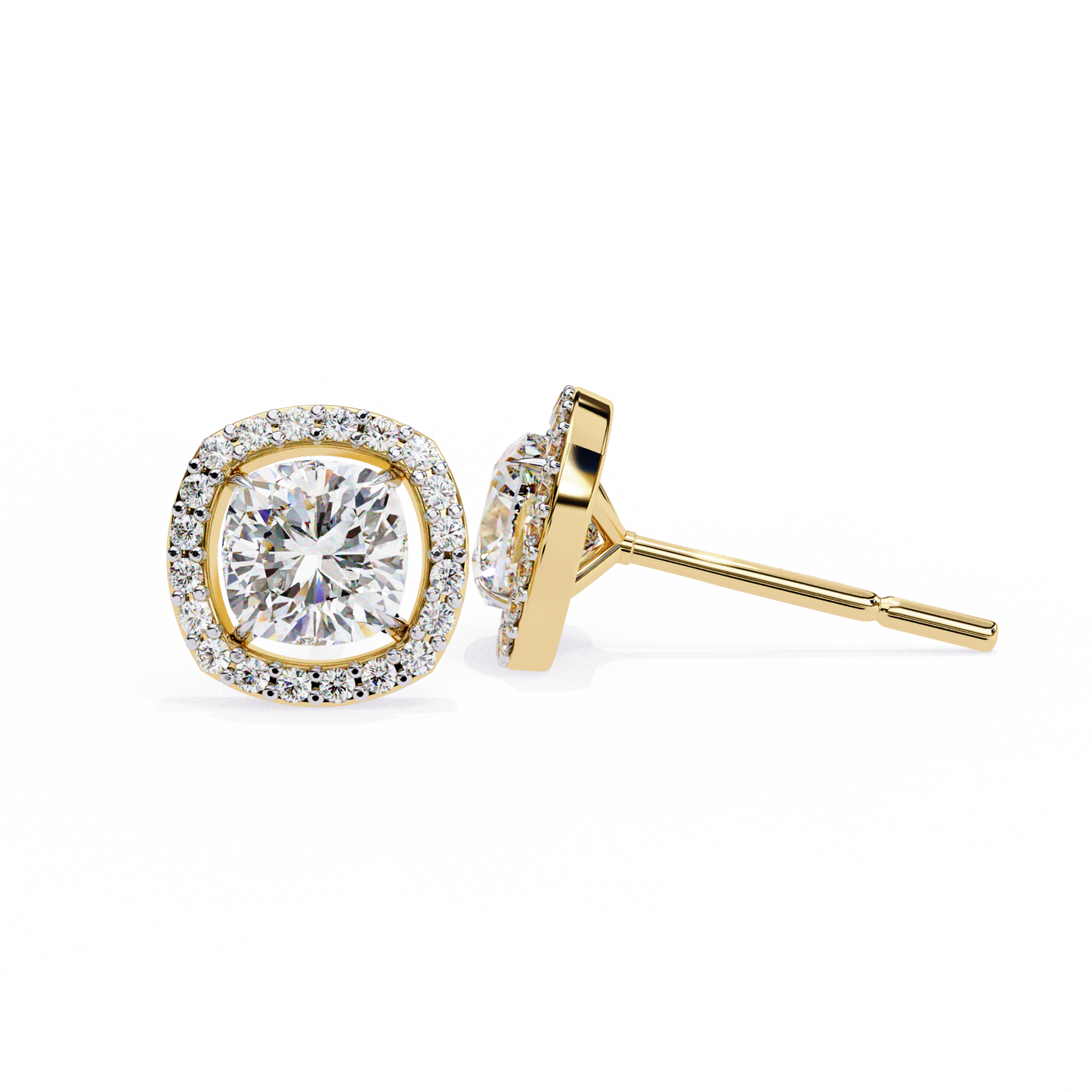 0.96CT Cushion Lab Grown Diamond Halo Earrings The perfect blend of classic elegance and modern style