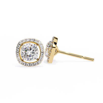 0.96CT Cushion Lab Grown Diamond Halo Earrings The perfect blend of classic elegance and modern style
