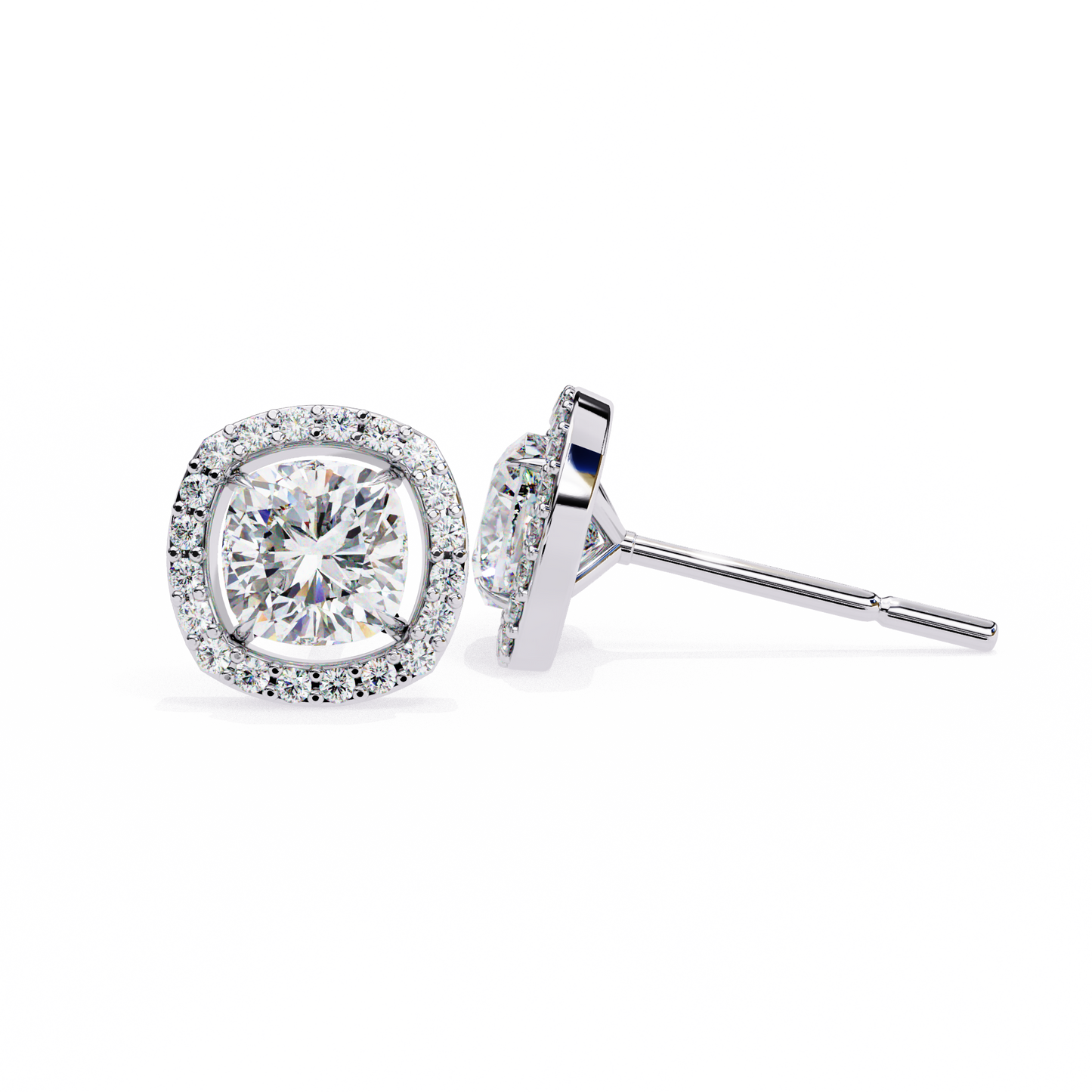 0.96CT Cushion Lab Grown Diamond Halo Earrings The perfect blend of classic elegance and modern style