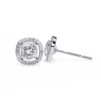0.96CT Cushion Lab Grown Diamond Halo Earrings The perfect blend of classic elegance and modern style