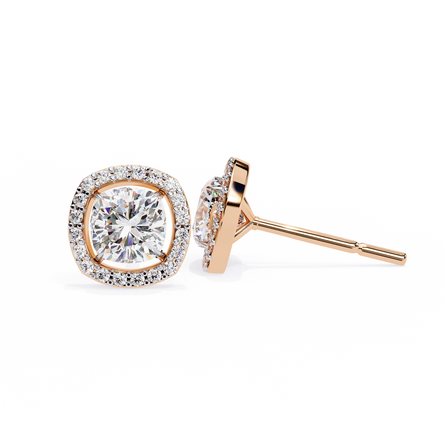 0.96CT Cushion Lab Grown Diamond Halo Earrings The perfect blend of classic elegance and modern style