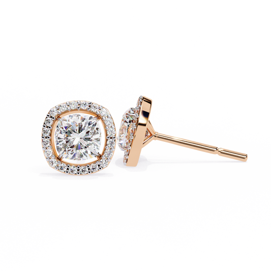 0.96CT Cushion Lab Grown Diamond Halo Earrings The perfect blend of classic elegance and modern style