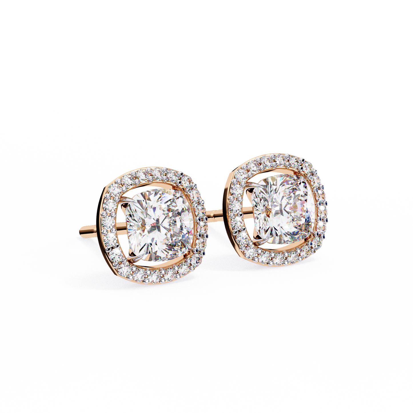 0.96CT Cushion Lab Grown Diamond Halo Earrings The perfect blend of classic elegance and modern style