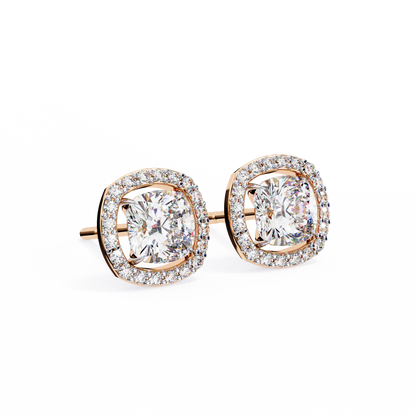 0.96CT Cushion Lab Grown Diamond Halo Earrings The perfect blend of classic elegance and modern style