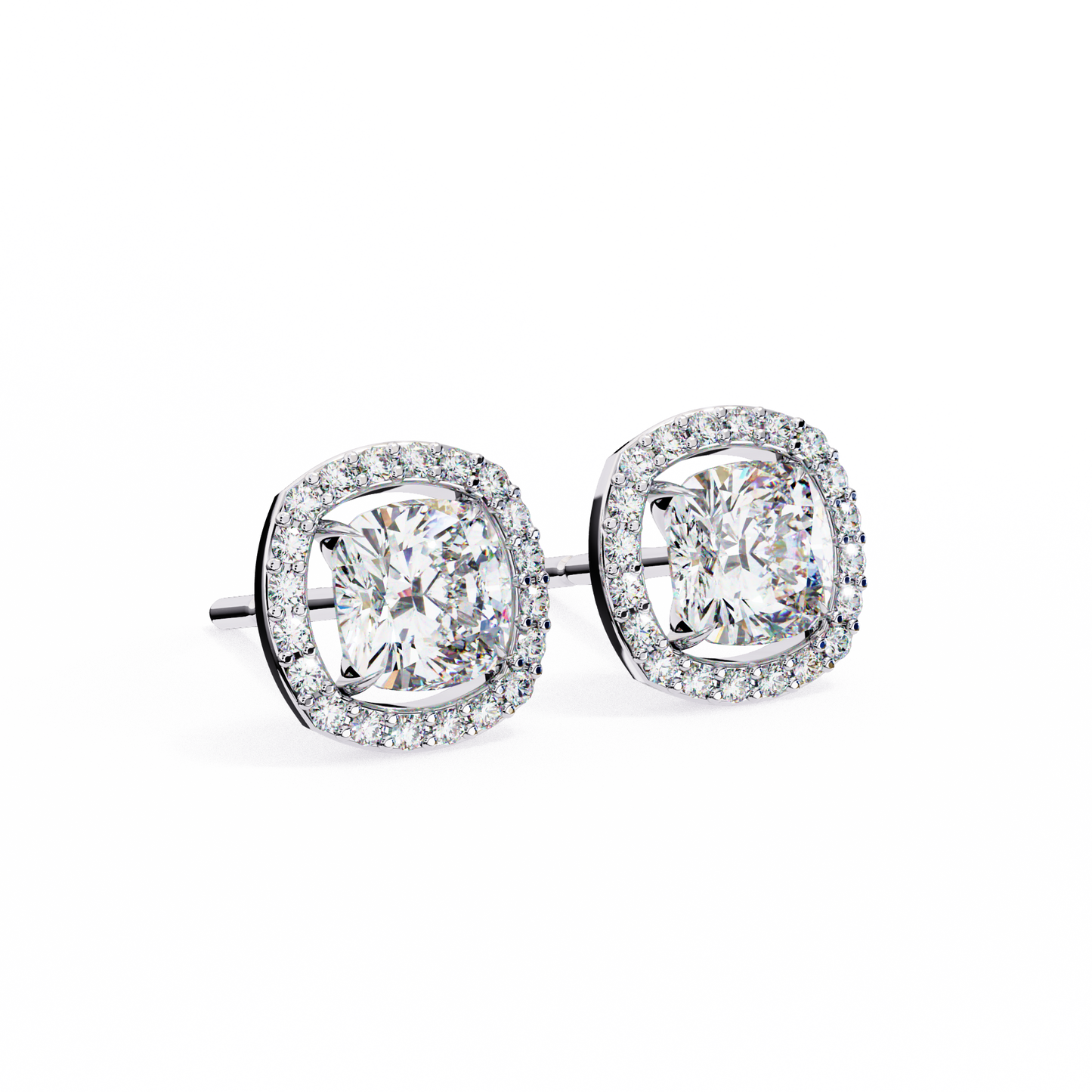 0.96CT Cushion Lab Grown Diamond Halo Earrings The perfect blend of classic elegance and modern style