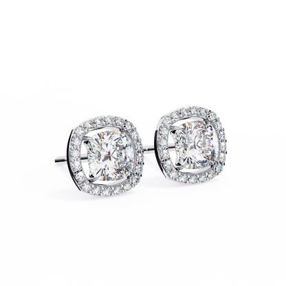 0.96CT Cushion Lab Grown Diamond Halo Earrings The perfect blend of classic elegance and modern style