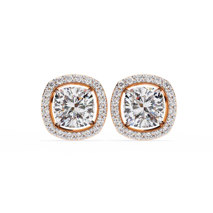 0.96CT Cushion Lab Grown Diamond Halo Earrings The perfect blend of classic elegance and modern style