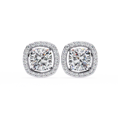0.96CT Cushion Lab Grown Diamond Halo Earrings The perfect blend of classic elegance and modern style