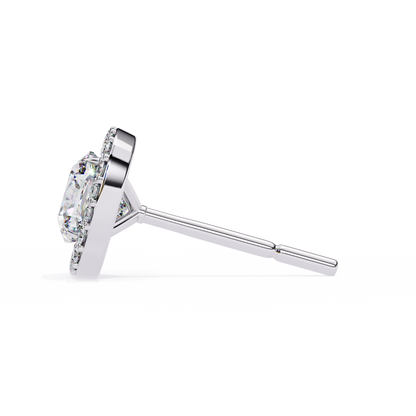 0.96CT Cushion Lab Grown Diamond Halo Earrings The perfect blend of classic elegance and modern style