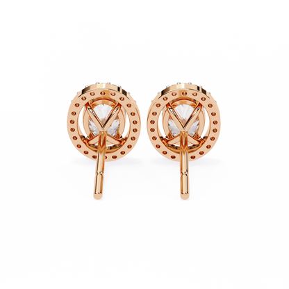 0.97 Ct Oval Cut Halo Lab Grown Diamond Stud Earrings