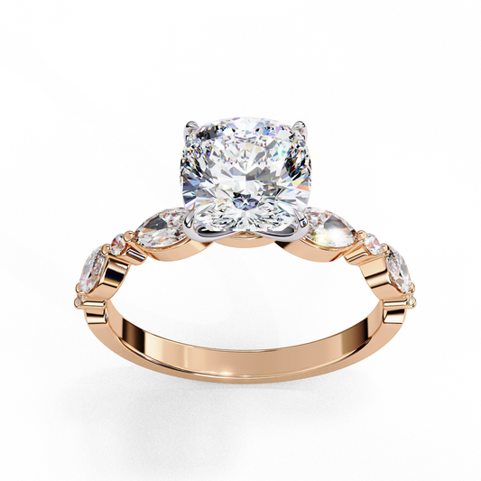 2.65 CT Cushion Cut Lab Grown Diamond Certified Ring, 14k Gold Engagement Ring