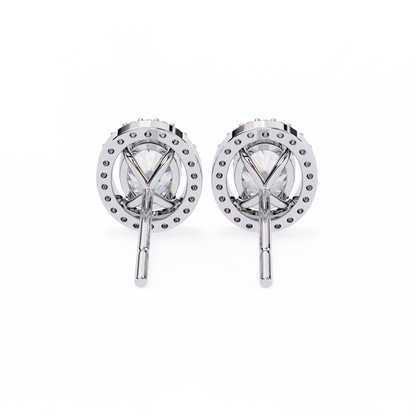 0.97 Ct Oval Cut Halo Lab Grown Diamond Stud Earrings