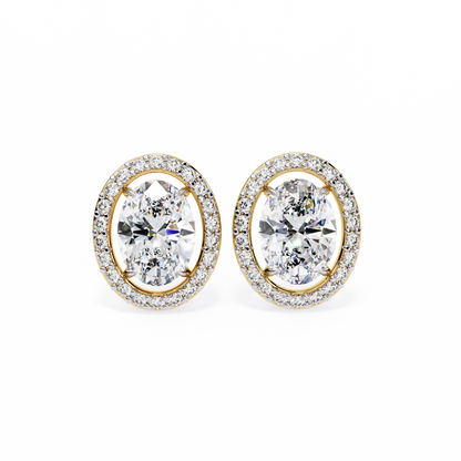 0.97 Ct Oval Cut Halo Lab Grown Diamond Stud Earrings