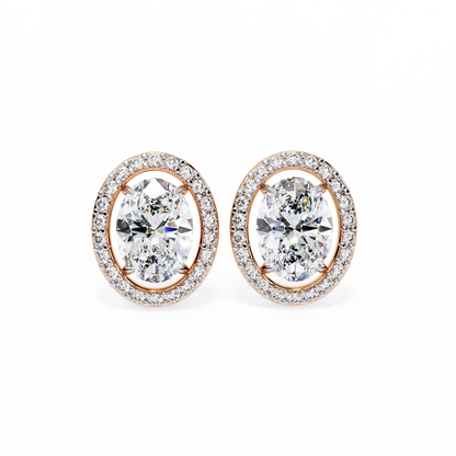 0.97 Ct Oval Cut Halo Lab Grown Diamond Stud Earrings