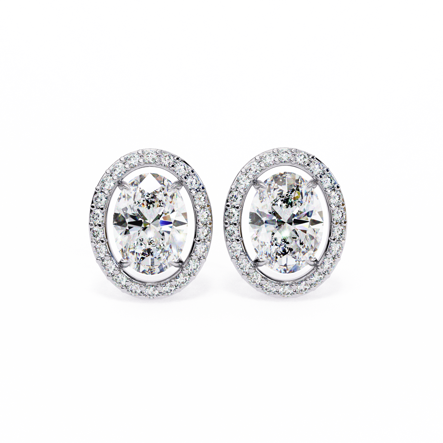 0.97 Ct Oval Cut Halo Lab Grown Diamond Stud Earrings