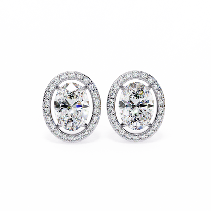 0.97 Ct Oval Cut Halo Lab Grown Diamond Stud Earrings