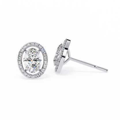 0.97 Ct Oval Cut Halo Lab Grown Diamond Stud Earrings