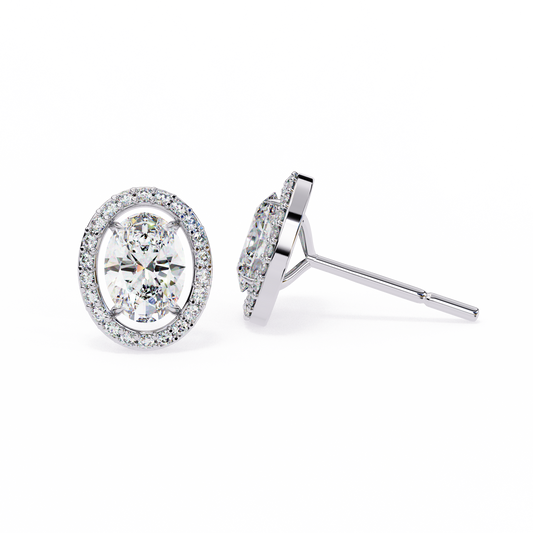 0.97 Ct Oval Cut Halo Lab Grown Diamond Stud Earrings