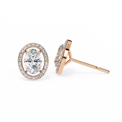 0.97 Ct Oval Cut Halo Lab Grown Diamond Stud Earrings