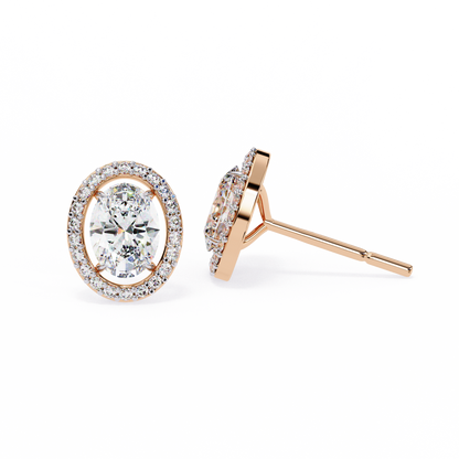 0.97 Ct Oval Cut Halo Lab Grown Diamond Stud Earrings