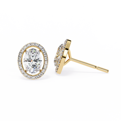 0.97 Ct Oval Cut Halo Lab Grown Diamond Stud Earrings