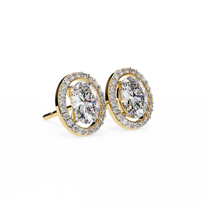 0.97 Ct Oval Cut Halo Lab Grown Diamond Stud Earrings