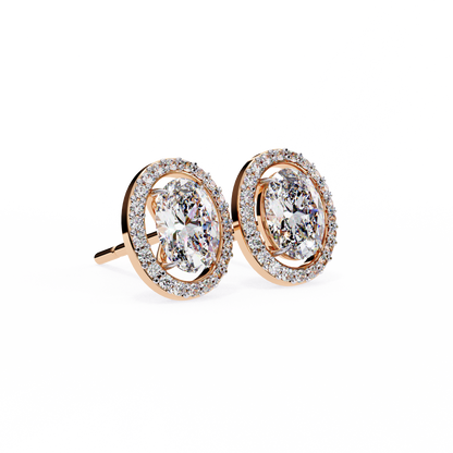 0.97 Ct Oval Cut Halo Lab Grown Diamond Stud Earrings