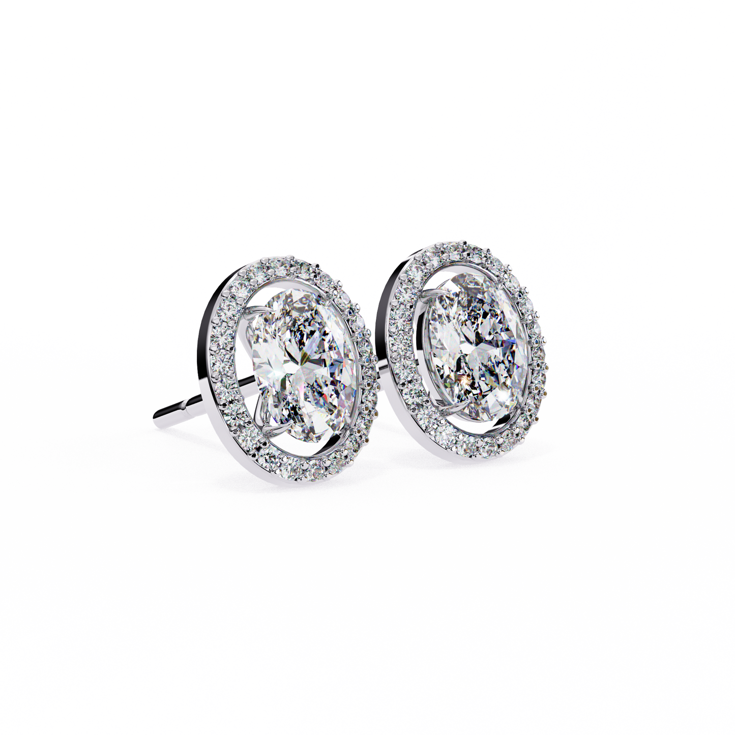0.97 Ct Oval Cut Halo Lab Grown Diamond Stud Earrings