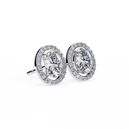 0.97 Ct Oval Cut Halo Lab Grown Diamond Stud Earrings