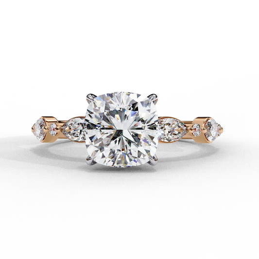 2.65 CT Cushion Cut Lab Grown Diamond Certified Ring, 14k Gold Engagement Ring