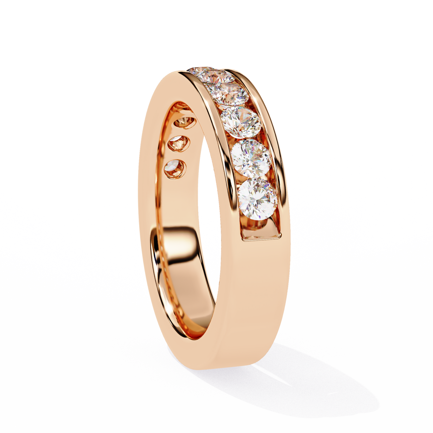 Endless Brilliance: Wide Rose Gold Band with Lab-Created Round Diamonds