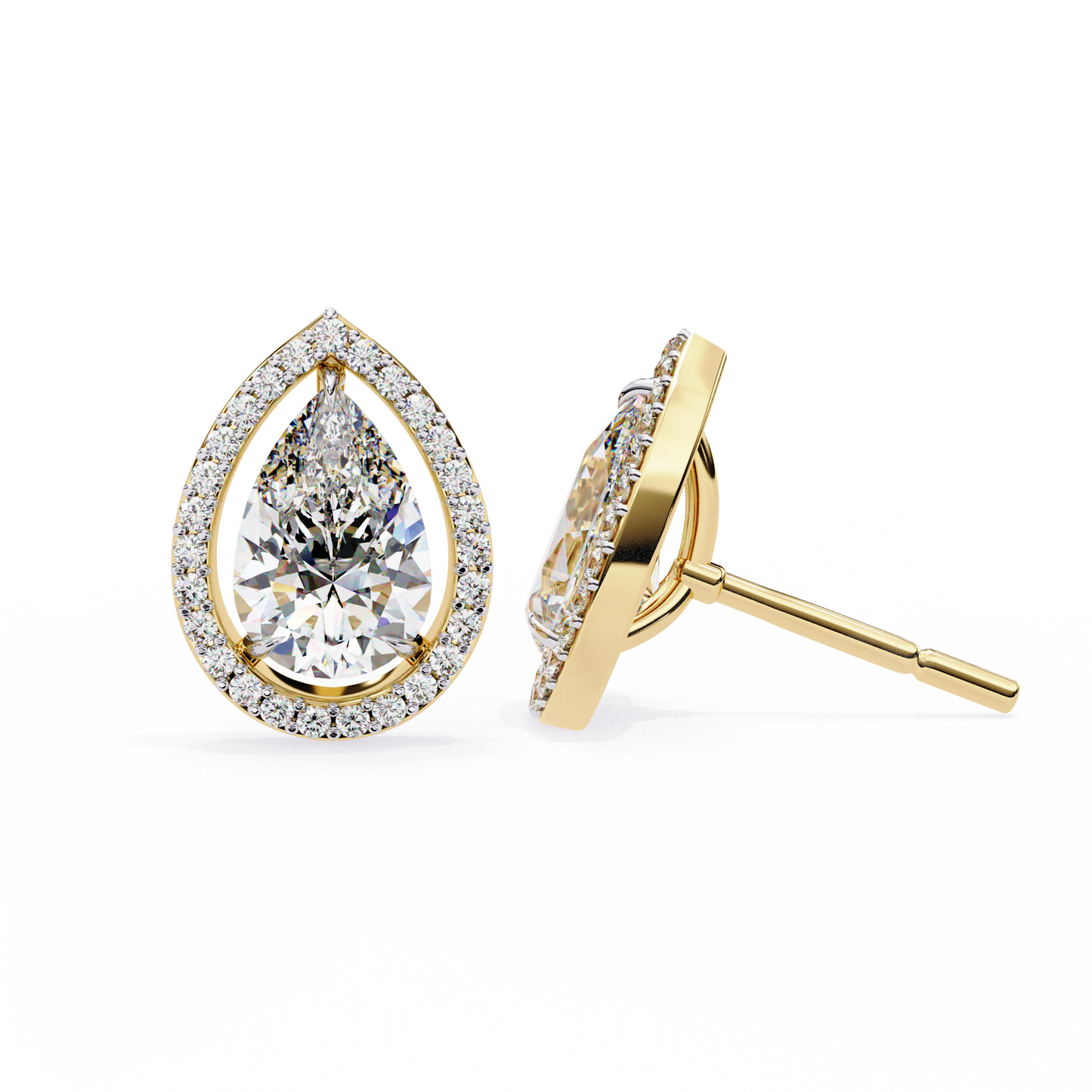 0.81 Ct Pear‑Cut Lab‑Grown Diamond Halo Earrings in 14 K/18 K Gold
