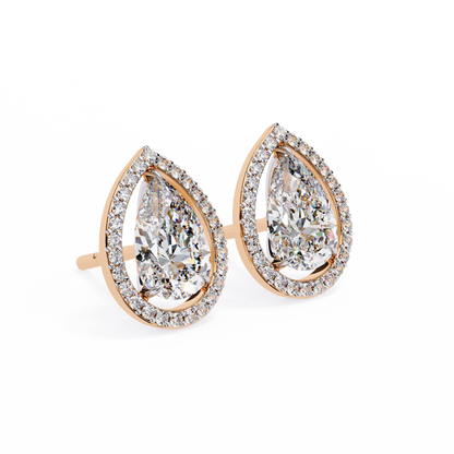 0.81 Ct Pear‑Cut Lab‑Grown Diamond Halo Earrings in 14 K/18 K Gold