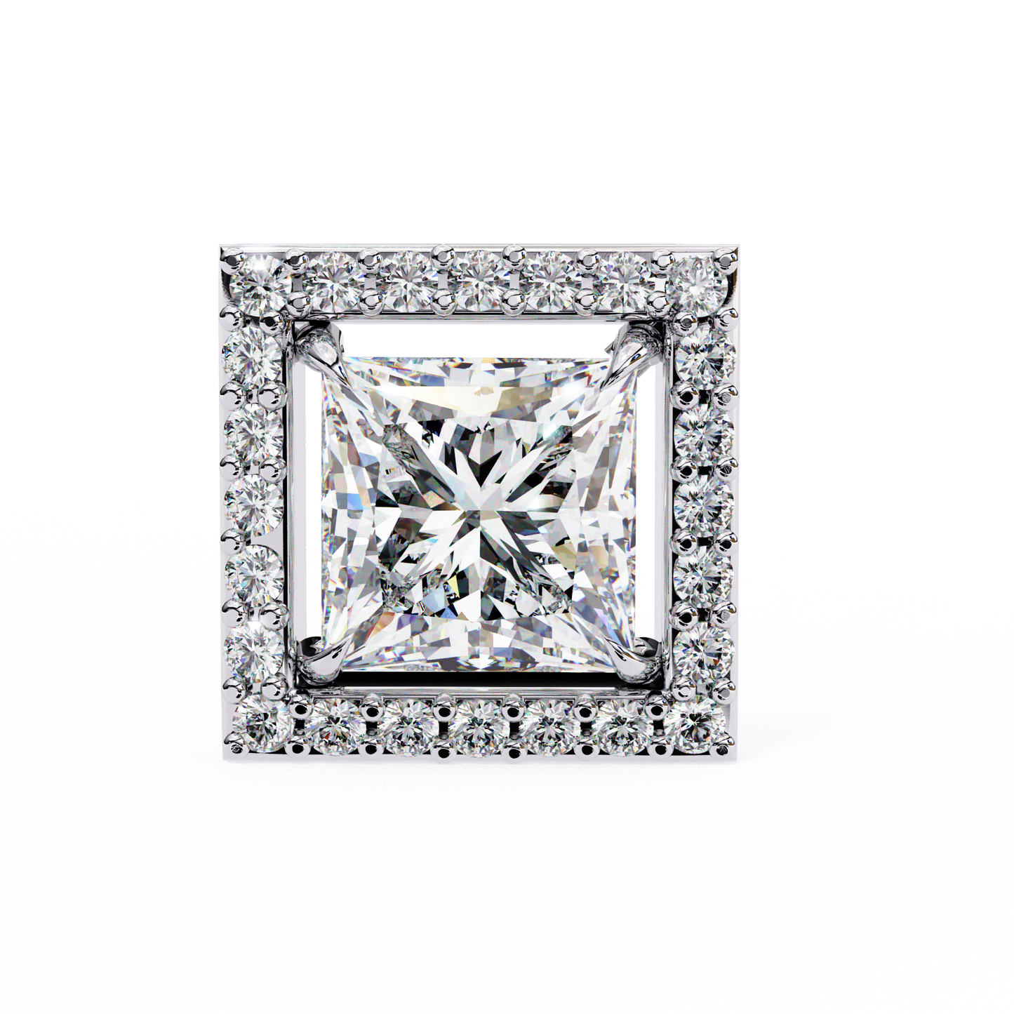 0.84 Ct Halo Style Princess Round Lab Grown Diamond Stud Earrings