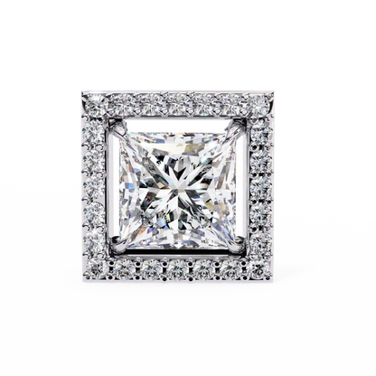 0.84 Ct Halo Style Princess Round Lab Grown Diamond Stud Earrings