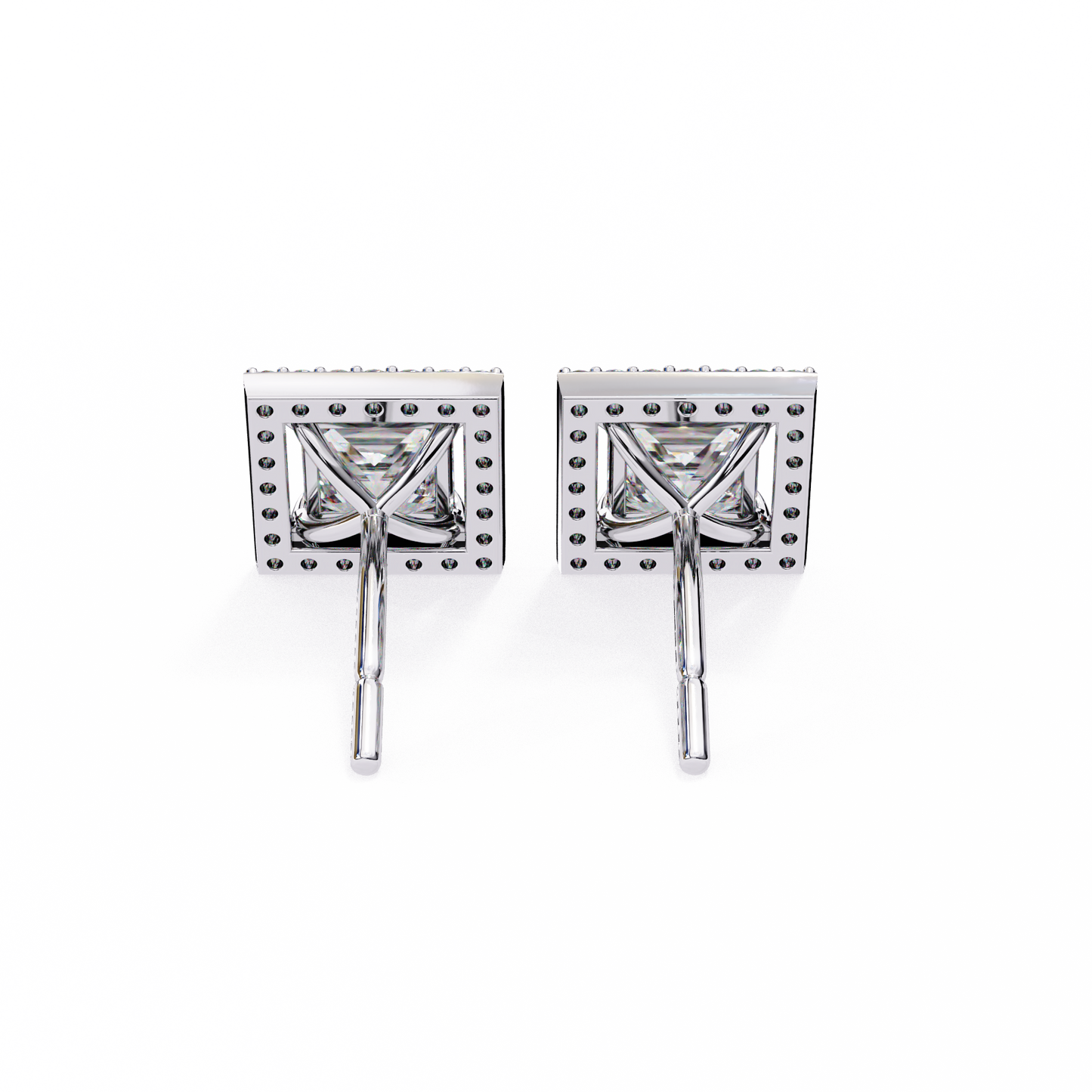 0.84 Ct Halo Style Princess Round Lab Grown Diamond Stud Earrings