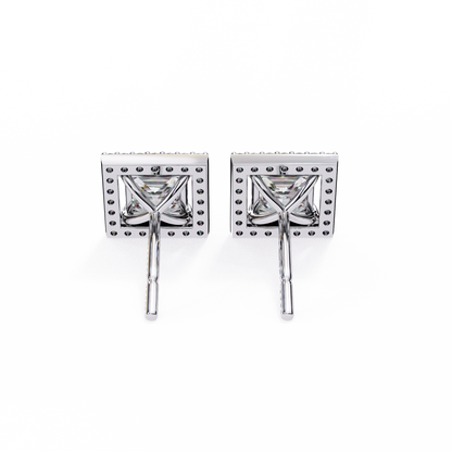 0.84 Ct Halo Style Princess Round Lab Grown Diamond Stud Earrings
