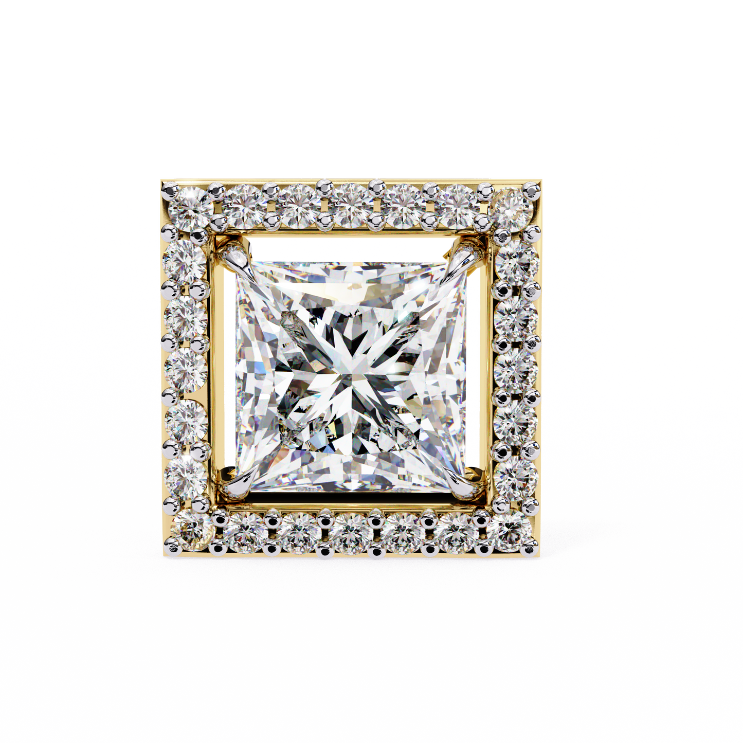 0.84 Ct Halo Style Princess Round Lab Grown Diamond Stud Earrings