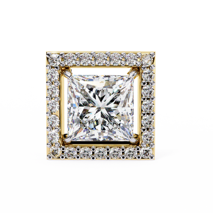 0.84 Ct Halo Style Princess Round Lab Grown Diamond Stud Earrings