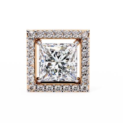 0.84 Ct Halo Style Princess Round Lab Grown Diamond Stud Earrings
