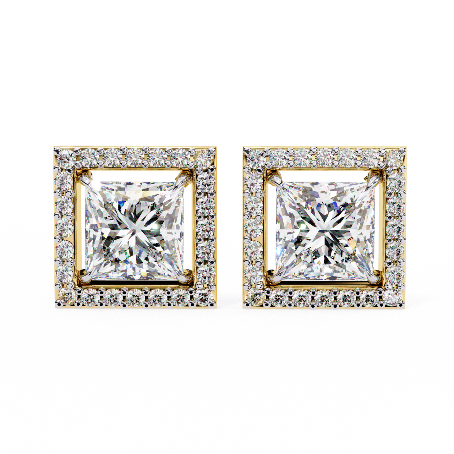 0.84 Ct Halo Style Princess Round Lab Grown Diamond Stud Earrings