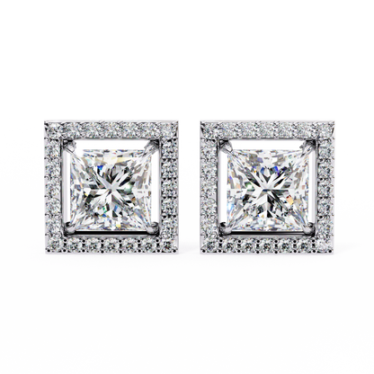 0.84 Ct Halo Style Princess Round Lab Grown Diamond Stud Earrings