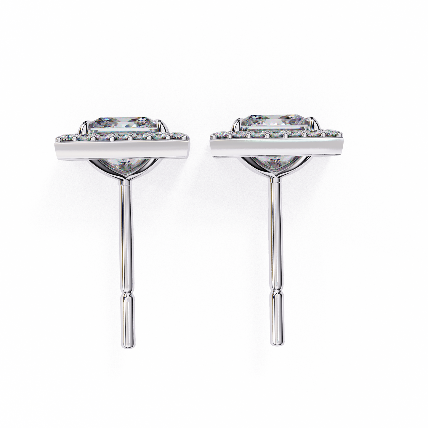 0.84 Ct Halo Style Princess Round Lab Grown Diamond Stud Earrings